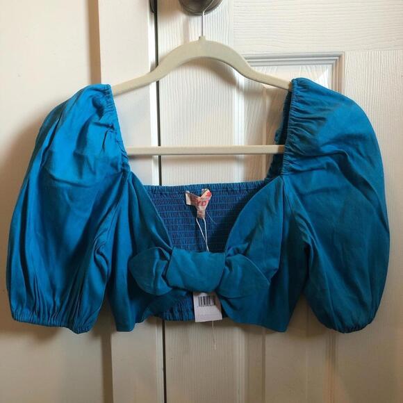 NWT Leyden Blue Crop Tie Top - Picture 3 of 5